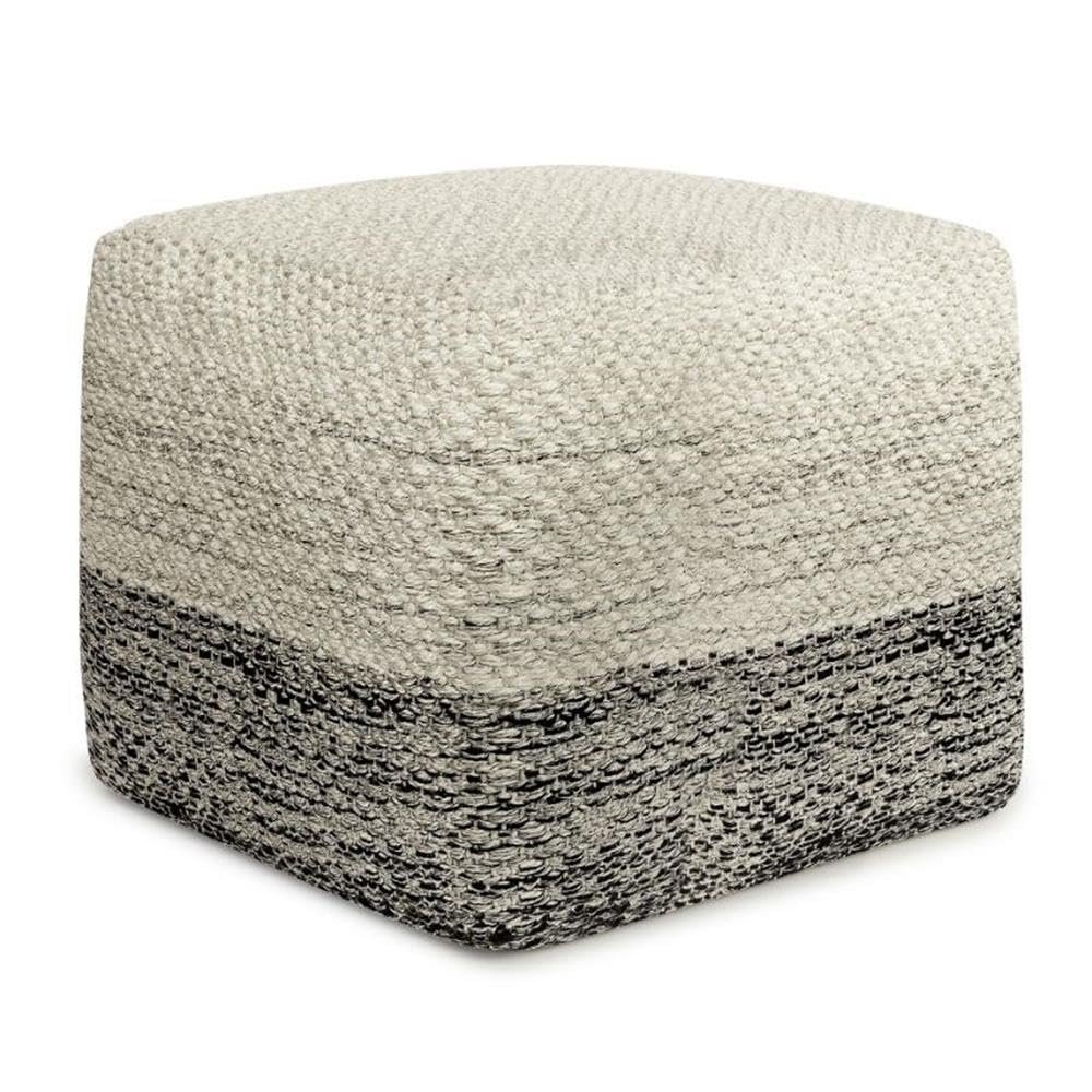 Pemberly Row Square Woven Pouf, 18" x 18" x 14", 100% Recycled PET Polyester, Gray and White Stripe, Water/UV Resistant, Multi-Functional Indoor/Outdoor Footstool or Extra Seating