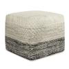 Pemberly Row Square Woven Pouf, 18" x 18" x 14", 100% Recycled PET Polyester, Gray and White Stripe, Water/UV Resistant, Multi-Functional Indoor/Outdoor Footstool or Extra Seating view 1