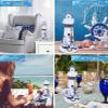 CoTa Global Ocean Blue Nautical Wooden Lighthouse Decor - Handmade White Lighthouse Figurine with Starfish, Sailboat, and Rope Accents view 3