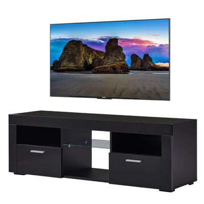 ALINE Modern Black TV Stand for 32/50/55+ Inch TV, Black Entertainment Center, TV Stands for Living Room, TV Stand with Storage and Shelves for Living Room, Bedroom