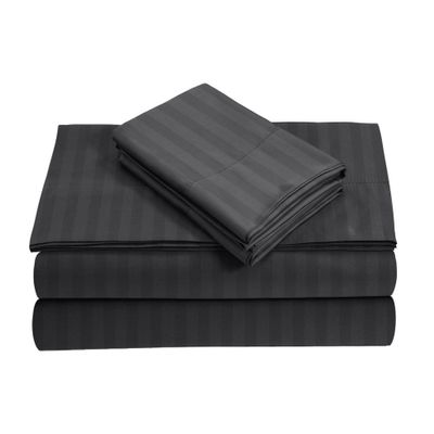 RV King Size Giza Cotton Sheet Set - 16-Inch Deep Pockets 800-Thread Count - Striped Dark Grey