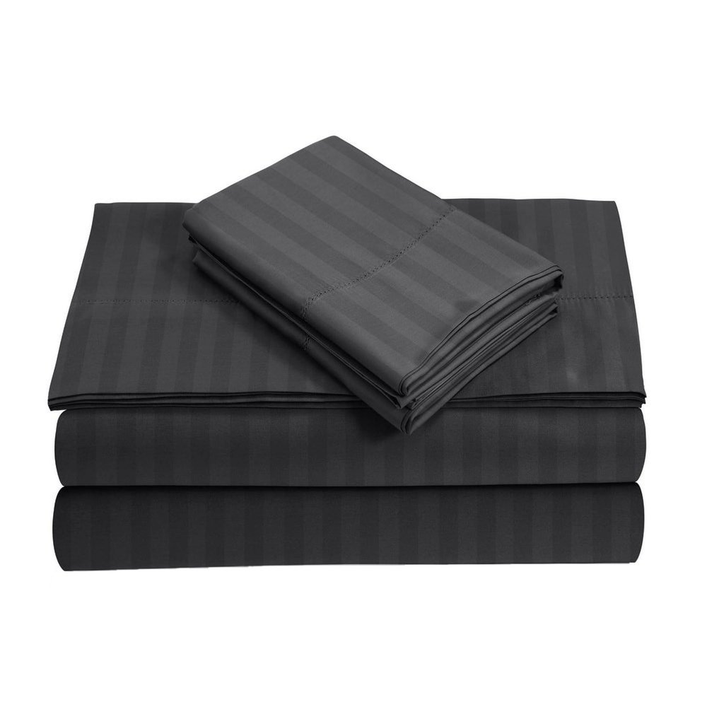 RV King Size Giza Cotton Sheet Set - 16-Inch Deep Pockets 800-Thread Count - Striped Dark Grey