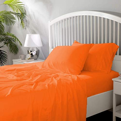 100% Giza Cotton 600 Thread Count 6 PCE Bed Sheets-Grand King Size, Deep Pocket Upto 10-12'' Sheet Set,Orange Solid
