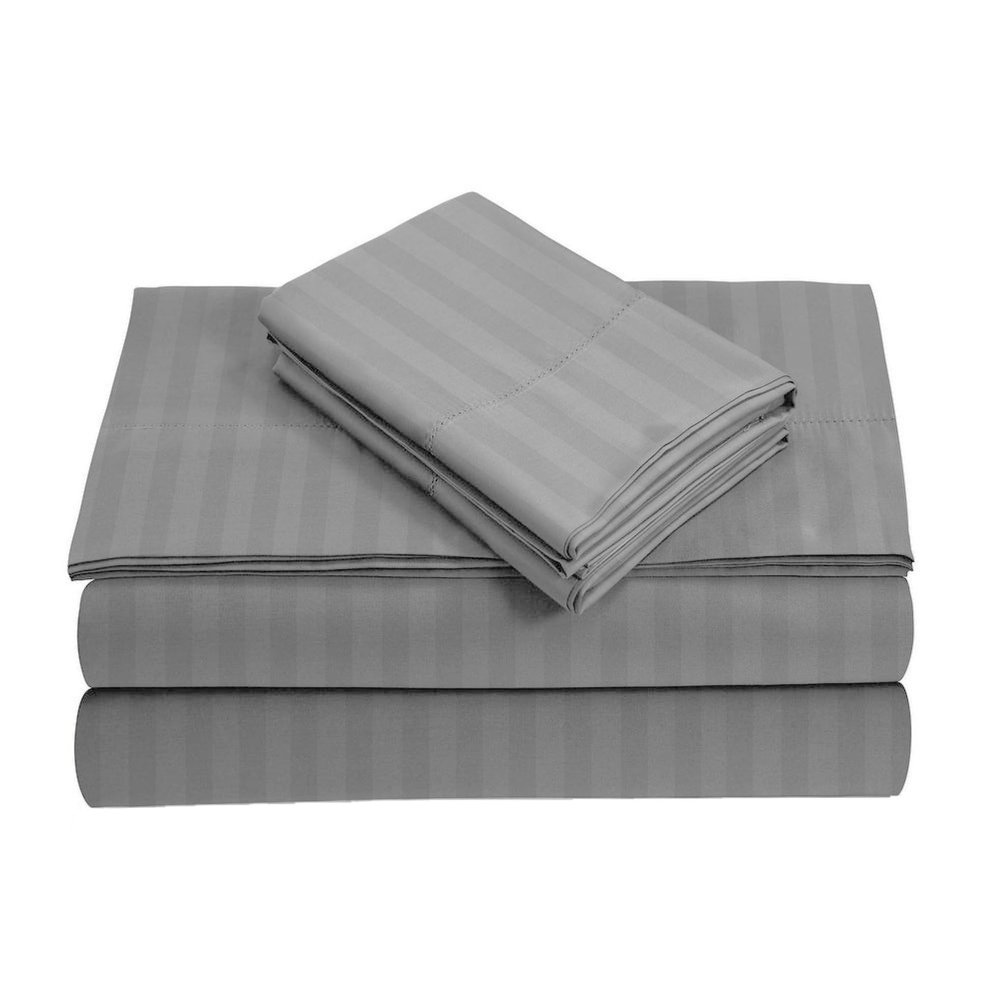 LuckShree RV King Size Giza Cotton Sheet Set - 16-Inch Deep Pockets 800-Thread Count - Striped Silver Grey