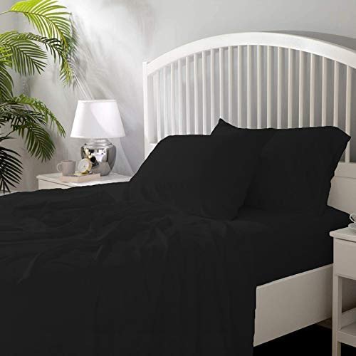 100% Giza Cotton 600 Thread Count 6 PCE Bed Sheets-Alaska King Size, Deep Pocket Upto 10-12'' Sheet Set,Black Solid