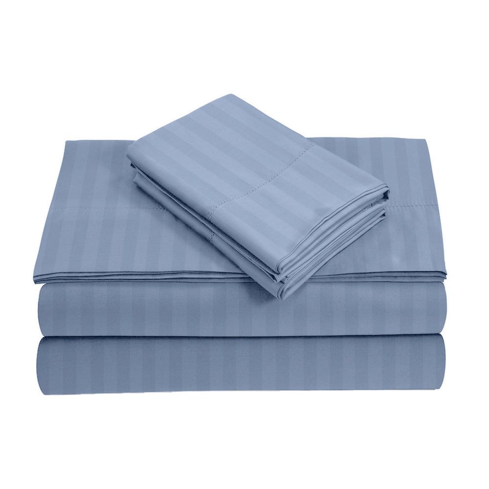 LuckShree RV King Size Giza Cotton Sheet Set - 16-Inch Deep Pockets 800-Thread Count - Striped Light Blue