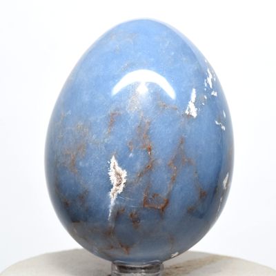 2.9" Peruvian Blue Angelite Egg Natural Sparkling Mineral Angelic Crystal Polished Angel Stone + Stand