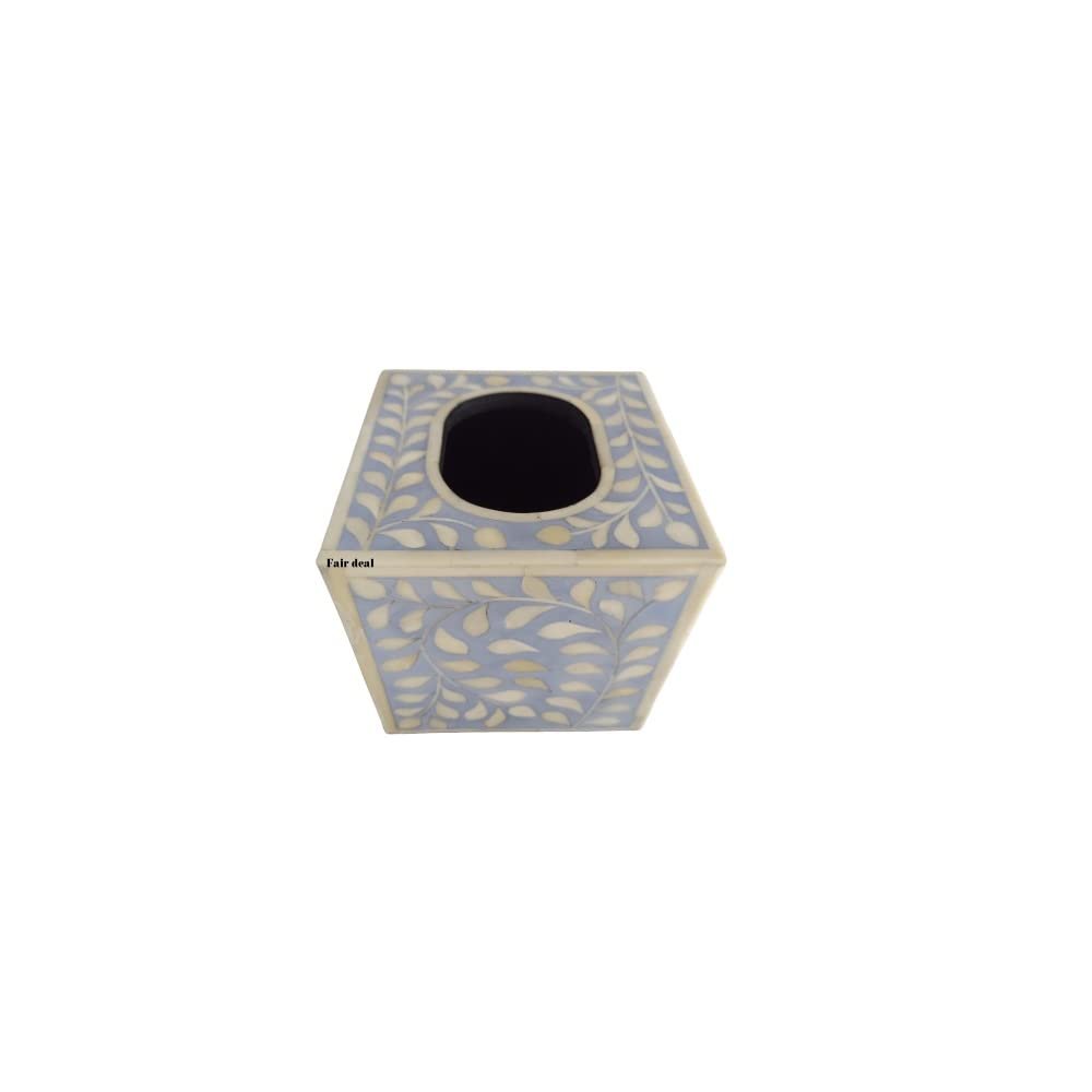 Antique Bone Inlay Tissue Box Cover in Blue | Wooden Tissue Holder | Decorative Napkin Boxes | Box and Organizer | Utility Box for Home and Office Decor - Fairdeal Handicrafts