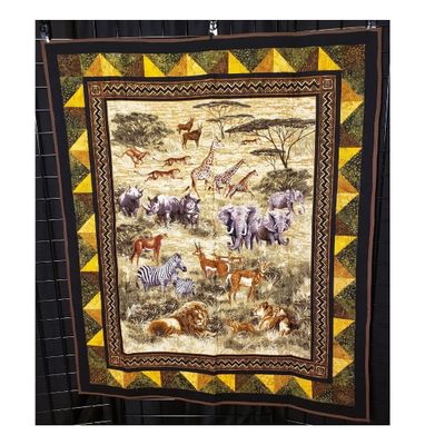African Safari Wall Hanging, Animals in African landscape, Lions, Elephants, Giraffes on African safari