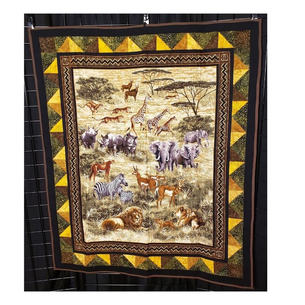 African Safari Wall Hanging, Animals in African landscape, Lions, Elephants, Giraffes on African safari