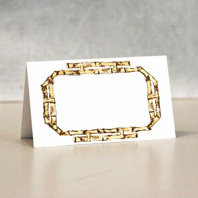 Place Cards with BAMBOO FRAME for Weddings, Showers, and Dinner Parties. Table Tent Style, Scored for Easy Folding. (50)