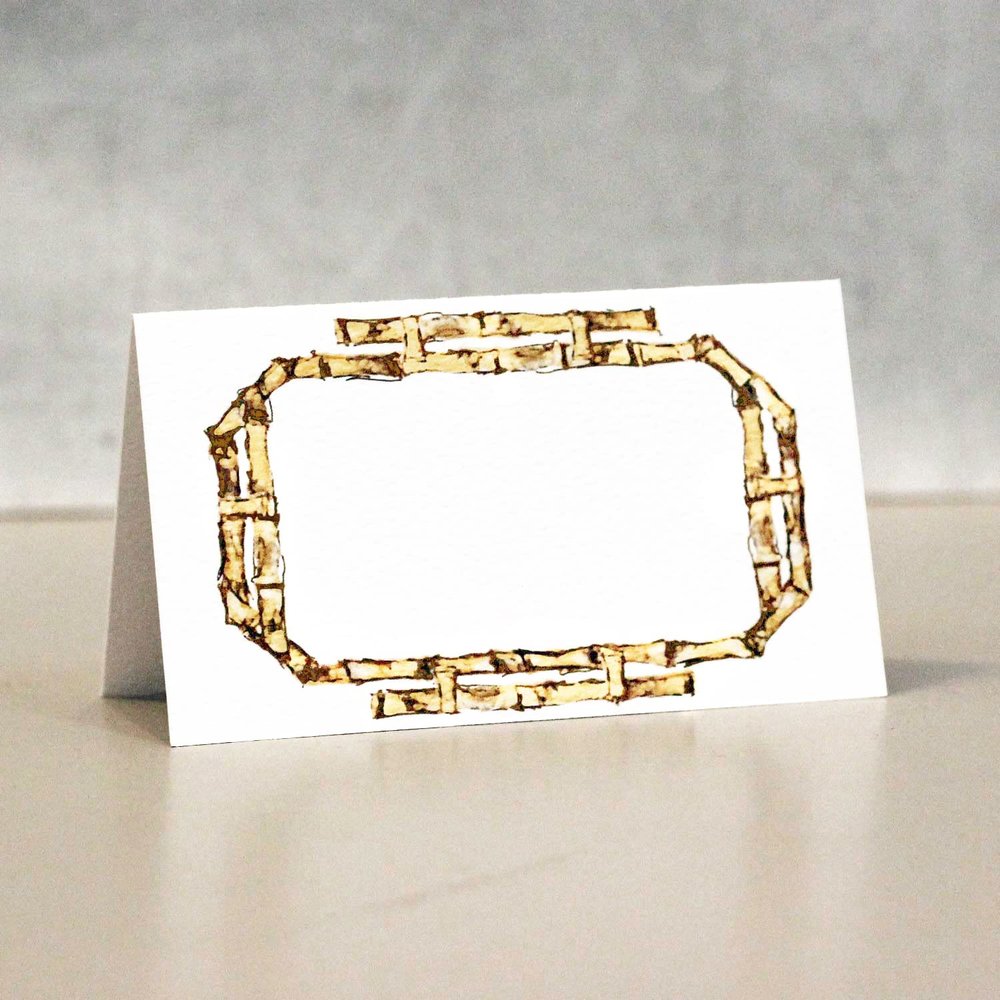 Place Cards with BAMBOO FRAME for Weddings, Showers, and Dinner Parties. Table Tent Style, Scored for Easy Folding. (50)