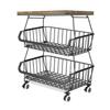 Beaugreen Stackable Kitchen Storage Baskets with Tabletop Metal Fruits Vegetables Basket Shelf Organizert Utility Rolling Cart for Kitchen,Pantry,Bathroom,Garage(3-Tiers/woodtop) view 1