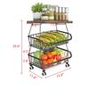 Beaugreen Stackable Kitchen Storage Baskets with Tabletop Metal Fruits Vegetables Basket Shelf Organizert Utility Rolling Cart for Kitchen,Pantry,Bathroom,Garage(3-Tiers/woodtop) view 2