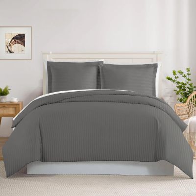 Dazzles Collection 600 Thread Count True Luxury Hotel Quality 100% Egyptian Cotton Duvet Cover Set, 3 Pieces with (Button Closure), Oversize King (98 x 118), Grey Stripe.