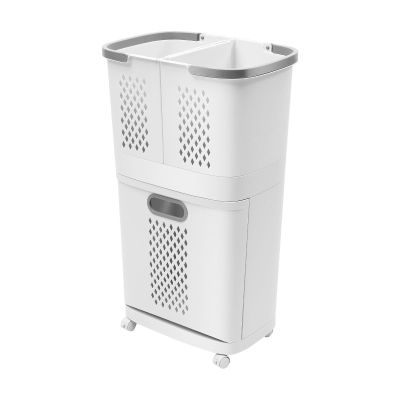 Bathroom Laundry Basket 2 Layer Clothes Storage Basket Household Bathroom Simple Storage Shelf Kitchen Shelf Fruit Stand with Wheels Vertical Standing Storage Basket Stand