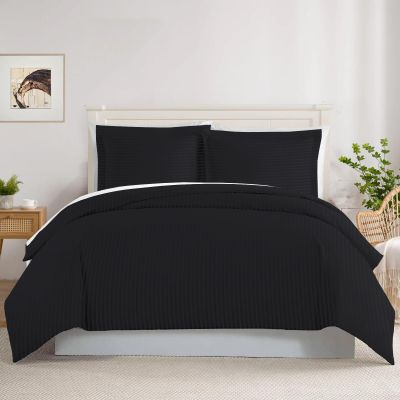 Dazzles Collection 600 Thread Count True Luxury Hotel Quality 100% Egyptian Cotton Duvet Cover Set, 5 Pieces with (Button Closure), King/Cal-King, Black Stripe.
