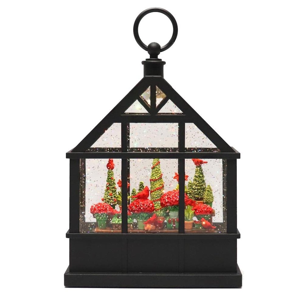 RAZ Imports 2022 Holiday Water Lanterns 9.5" Christmas Flowers and Cardinals Lighted Water Greenhouse