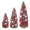 15" Red and White Bottle Brush Trees with Ornaments view 1