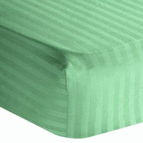 Pure Egyptian Cotton Fitted Sheet {1 Pcs} Bottom Sheet- Sage Green, Twin/Single - 39" x 75" Fits Mattress Perfectly 7-9" inches Extra Deep- Soft Quality- 600 TC (Stripe Pattern)