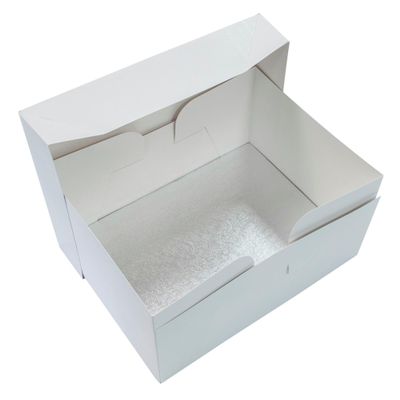 Culpitt 16" x 12" Cake Board & White Cake Box Combo, Oblong Silver Fern Cake Drum With Matching Box, 0.5'' (13mm) Thick, Rectangular Cake Transport, 406 x 304mm - Single Pack