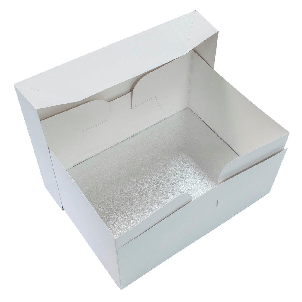 Culpitt 16" x 12" Cake Board & White Cake Box Combo, Oblong Silver Fern Cake Drum With Matching Box, 0.5'' (13mm) Thick, Rectangular Cake Transport, 406 x 304mm - Single Pack
