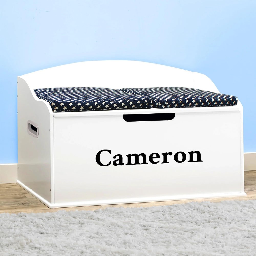 DIBSIES Personalized Creative Wonders Toy Box, Signature Series for Boys, 30 x 19.25 x 18 inches, Soft-Close Lid (White)