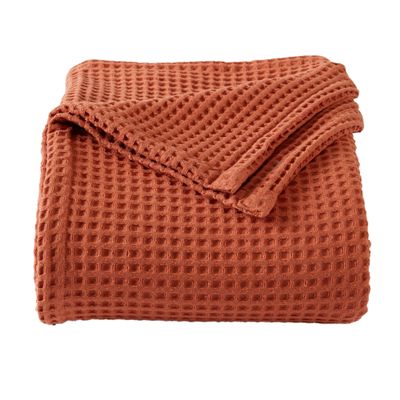 100% Cotton Waffle Weave Bed Blanket | Soft, Breathable, and Lightweight Blanket for All-Season | Perfect for Layering | Brielle Collection (King, Burnt Orange)