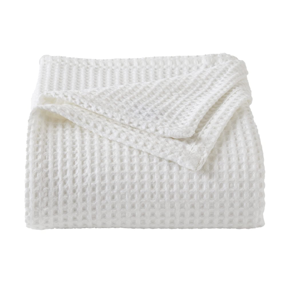 100% Cotton Waffle Weave Bed Blanket | Soft, Breathable, and Lightweight Blanket for All-Season | Perfect for Layering | Brielle Collection (King, White)