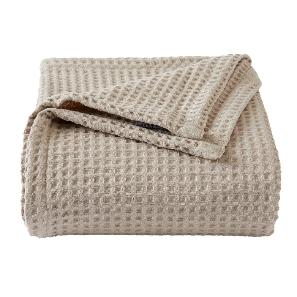 100% Cotton Waffle Weave Bed Blanket | Soft, Breathable, and Lightweight Blanket for All-Season | Perfect for Layering | Brielle Collection (King, Taupe)