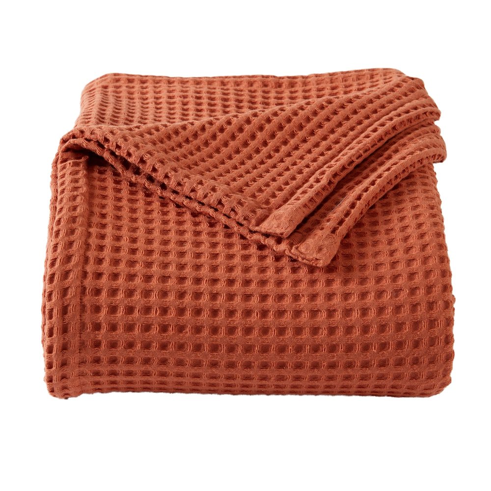 100% Cotton Waffle Weave Bed Blanket | Soft, Breathable, and Lightweight Blanket for All-Season | Perfect for Layering | Brielle Collection (Full/Queen, Burnt Orange)