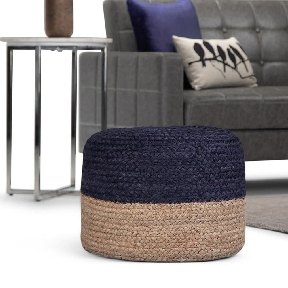 Agro Richer Hand Woven Home Dcor Jute Pouf Ottoman Footrest Bean Bag Floor Chair Great for The Living Room, Bedroom and Kids Room Rustic Farmhouse Decor Black Beige Pouf Cover 18x18 (Cover Only)