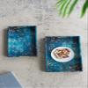 A&B Home Decorative Tray with Handles - Modern Minimalist Style Faux Leather Set of 2 Perfume Tray for Ottoman Couch Centerpiece Table Dcor, Blue view 3