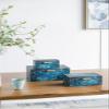 A&B Home Decorative Storage Boxes - Set of 3 Jewelry Boxes, Faux Leather Keepsake Boxes with Lids, Transitional Style Home Dcor Accents, Blue view 2