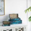 A&B Home Decorative Storage Boxes - Set of 3 Jewelry Boxes, Faux Leather Keepsake Boxes with Lids, Transitional Style Home Dcor Accents, Blue view 3