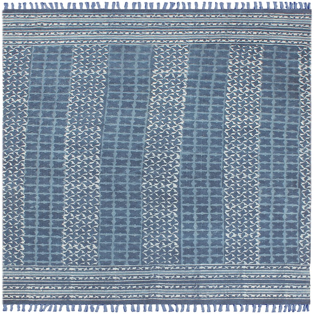 Indian Handmade Geometric Cotton Dhurrie Hand Woven Area Rug Flat Weave Bohemian Kilim Indoor Home/Office Decor Carpet Outdoor Patio Decor Rug 120x120 cm (4x4 Feet Square)