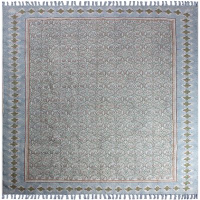 12x15 Cotton Area Rugs for Living Room Kilim Rug Flatweave Carpet Handmade Boho Grey Geometric Design Thick 0.19" Cotton Hand Block Printed Easy Washable Indoor Outdoor Use Hall Room