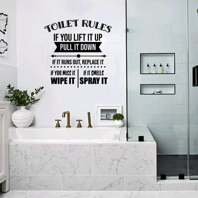 If You Lift It Up, Pull It Down If It Runs Out Replace It - Bathroom Rules Vinyl Wall Art Sticker Decal Home Rest Room Comfort Room Signage Ladies Gentlemen Toilet Room Reminders Size (20x18 inch)