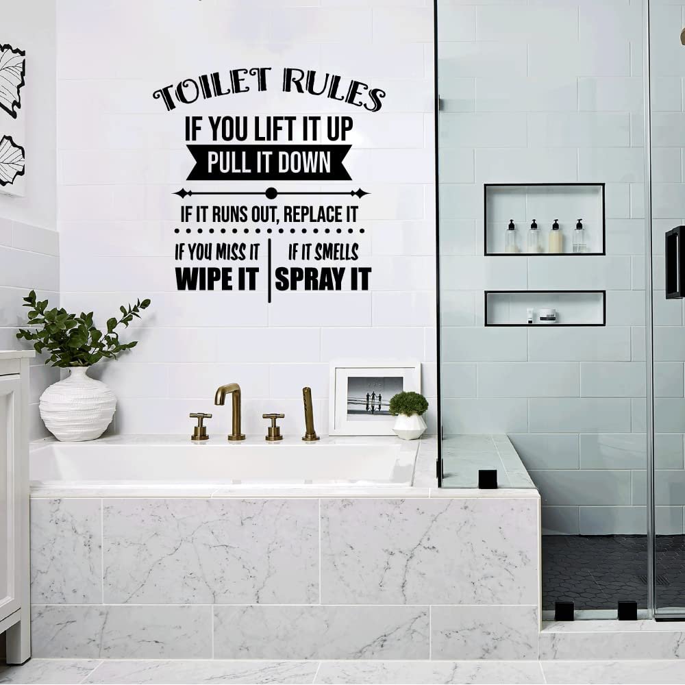 If You Lift It Up, Pull It Down If It Runs Out Replace It - Bathroom Rules Vinyl Wall Art Sticker Decal Home Rest Room Comfort Room Signage Ladies Gentlemen Toilet Room Reminders Size (20x18 inch)