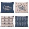 Ambesonne Modern Throw Pillow CushiCase Pack 4, Scandinavian Minimal Ornaments Boho Feather Leaves Home Phrase, Modern Accent Double-Sided Digital Printing, 20" x 12", Pale Tan and Slate Blue view 1