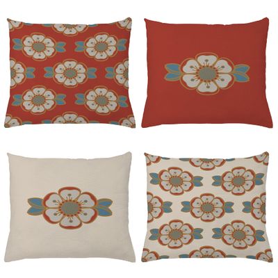 Ambesonne Flower Throw Pillow Cushion Case Pack of 4, Colorful Bohemian Effect Floral Petals Abstract Botanical Motif Vintage Tones, Modern Accent Double-Sided Printing, 20" x 12", Paprika Eggshell