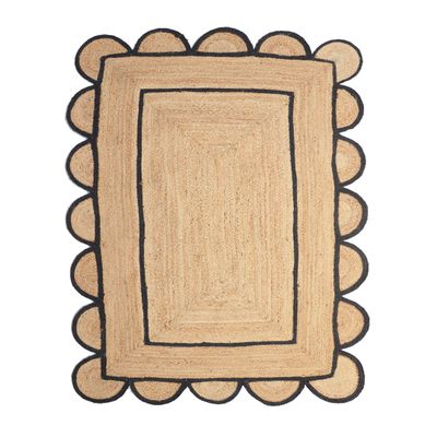Gautam International Scallop Pattern Jute Bohemian Area Rug (8'x10', Black)