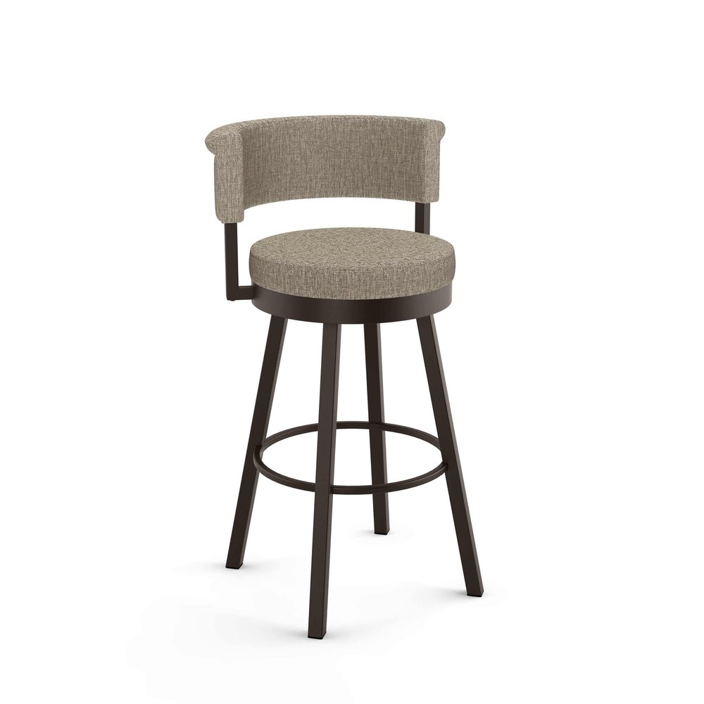 Amisco Rosco 30.75" Bar Height Swivel Stool - Beige & Brown Woven Polyester/Dark Brown Metal