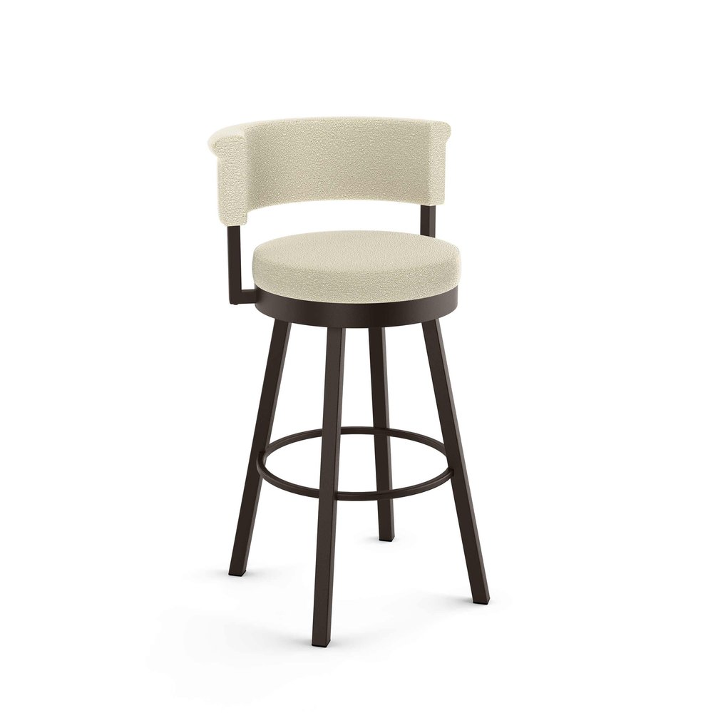Amisco Rosco 30.75" Bar Height Swivel Stool - Cream Boucl Polyester/Dark Brown Metal