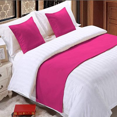 Twin (19"x60") Size Solid Bed Runner Scarf (1 Bed Runner Scarf + 2 Euro Pillow Shams) Protector Slipcover 100% Eygptian Cotton Hot Pink Color Bed Decorative Scarf for Bedroom Hotel Wedding Room