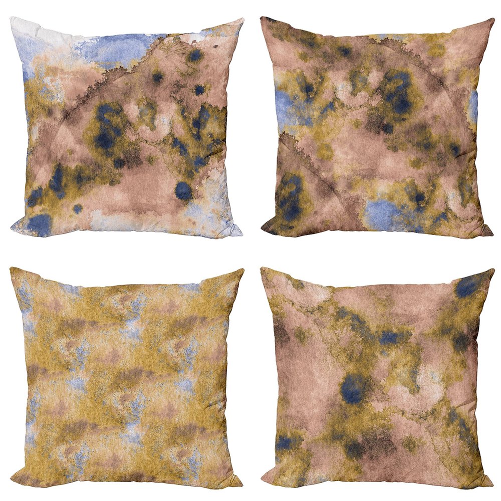 Ambesonne Watercolor Throw Pillow Cushion Case Pack of 4, Abstract Grunge Style Pattern of Modern Blots Trippy Effect Style, Modern Accent Double-Sided Digital Printing, 18", Sand Brown Pale Salmon