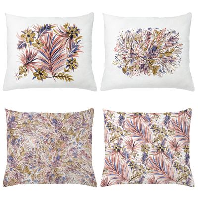 Ambesonne Floral Throw Pillow Cushion Case Pack of 4, Watercolor Effect Pastel Flowers Modern and Romantic Botanical Motifs, Modern Accent Double-Sided Printing, 20" x 12", Rose Sand Brown Ceil Blue