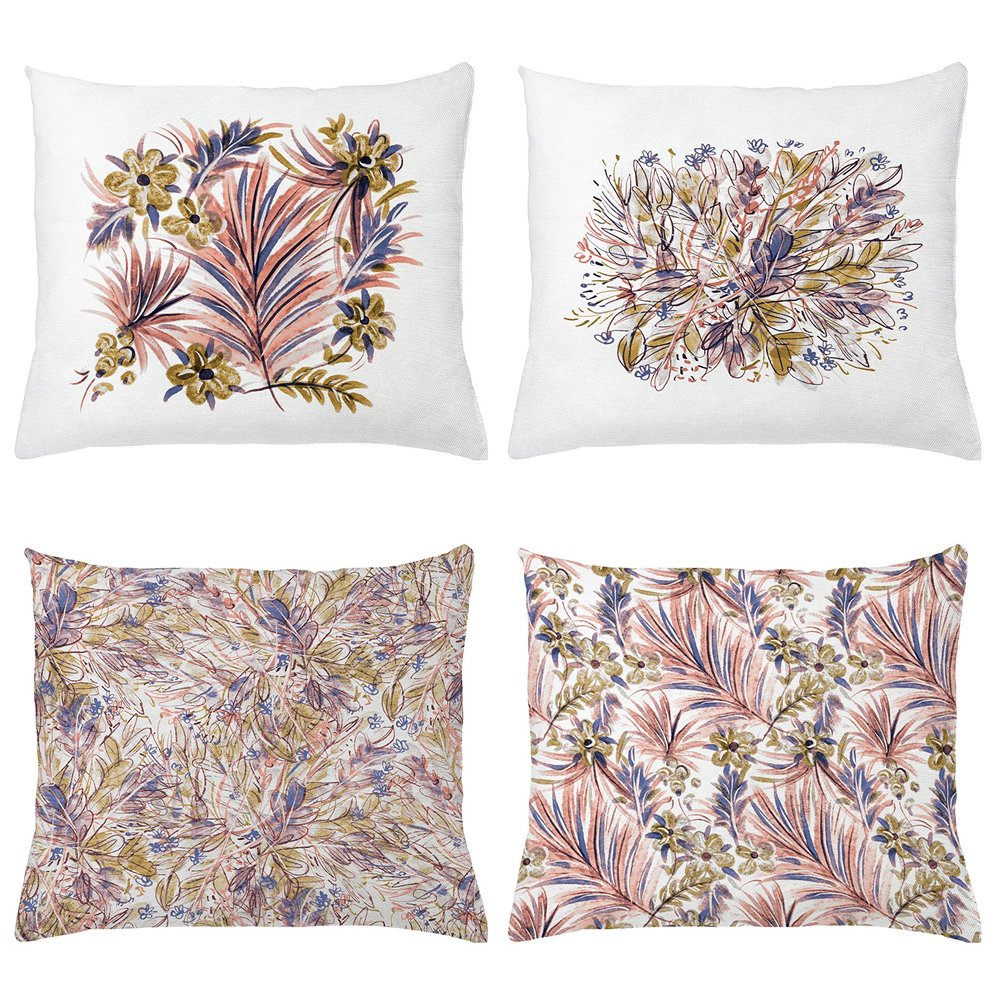 Ambesonne Floral Throw Pillow Cushion Case Pack of 4, Watercolor Effect Pastel Flowers Modern and Romantic Botanical Motifs, Modern Accent Double-Sided Printing, 20" x 12", Rose Sand Brown Ceil Blue