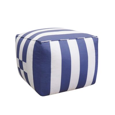 Pasargad Home Galaxy Collection White/Blue Striped Pattern Pouf Ottoman