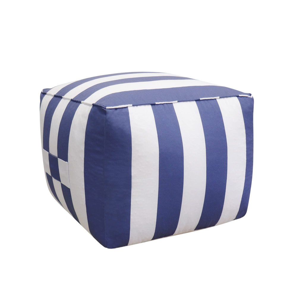 Pasargad Home Galaxy Collection White/Blue Striped Pattern Pouf Ottoman